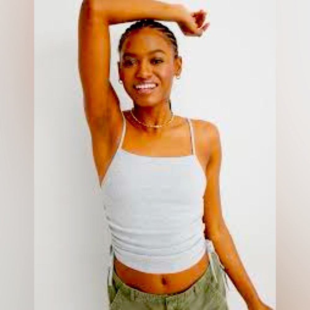 Aerie Ruched Cropped Square Neck Tank Top Size Small light greenish gray
